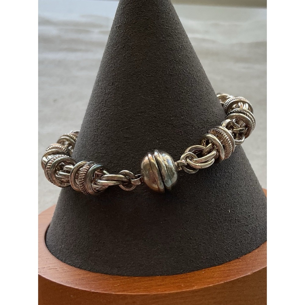 Milor Italy .925 sterling silver bracelet Textured Links Magnetic Ball Clasp Vtg